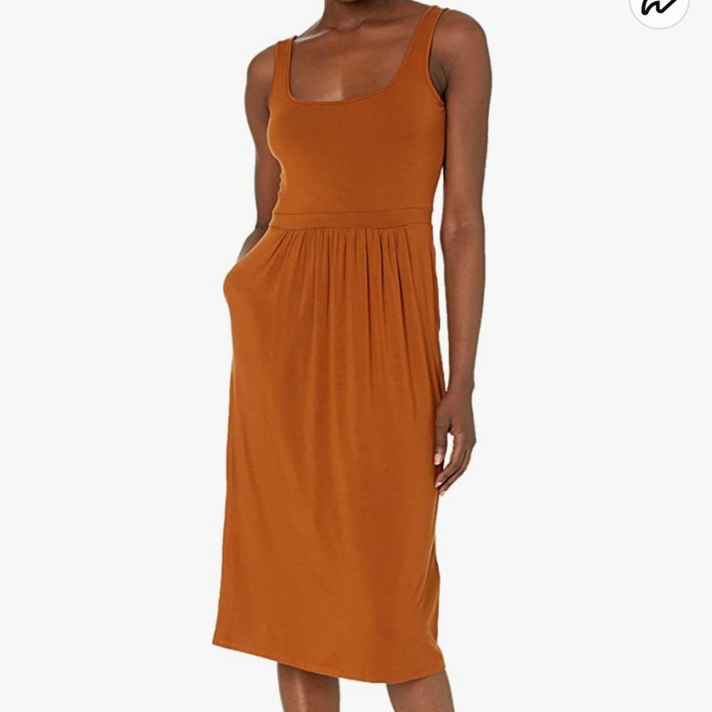 Women's Jersey Sleeveless Empire-Waist Midi Dress (Caramel color, Small)